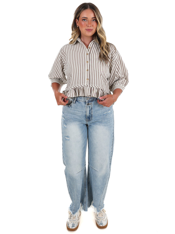 Sweetline Stripe Button Up Top