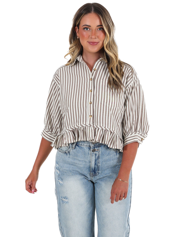 Sweetline Stripe Button Up Top