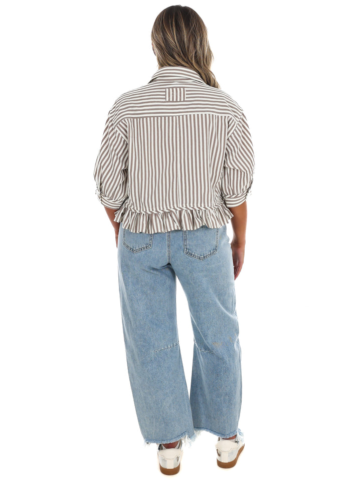 Sweetline Stripe Button Up Top