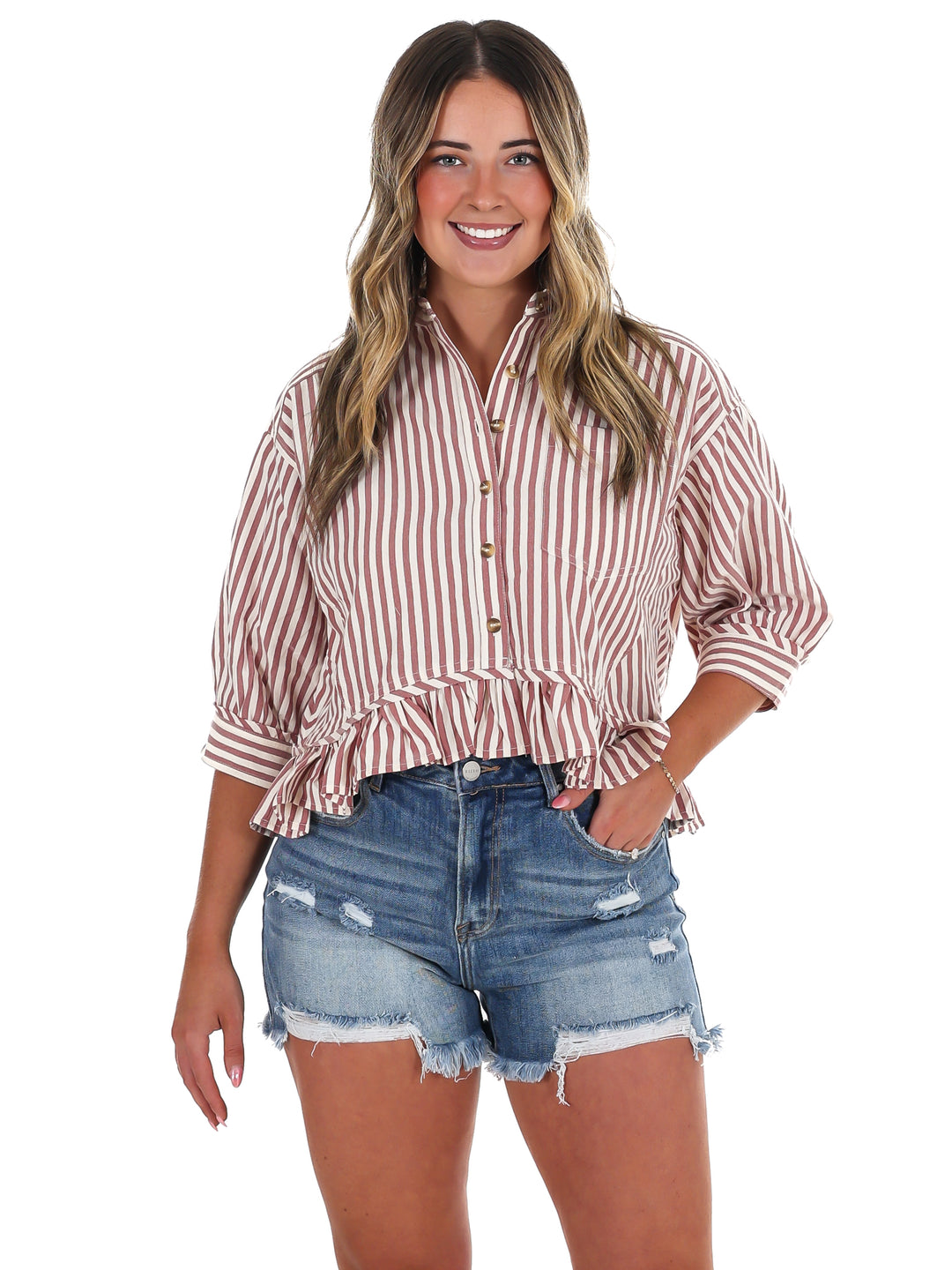 Sweetline Stripe Button Up Top