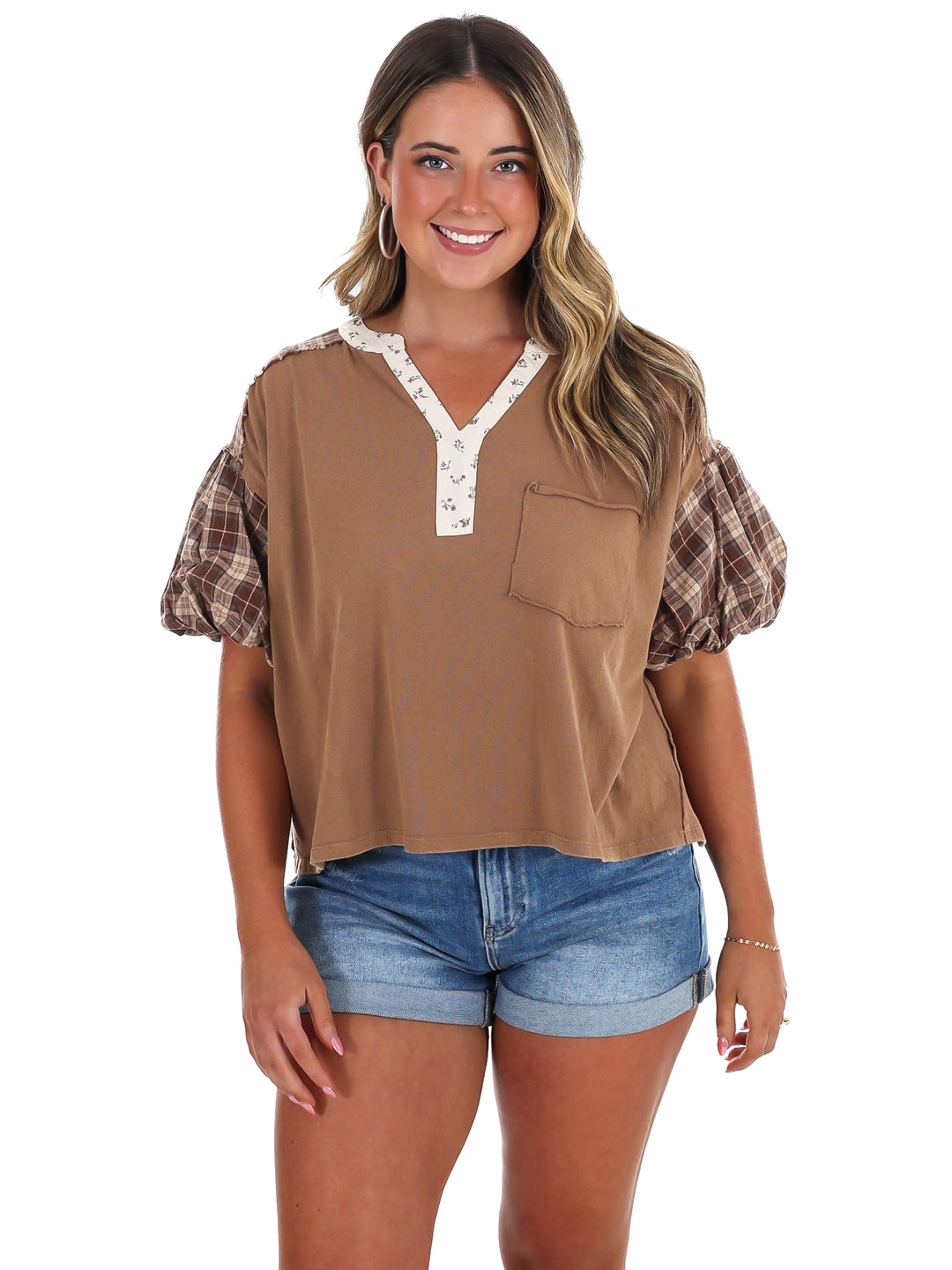 Puff & Plaid Top