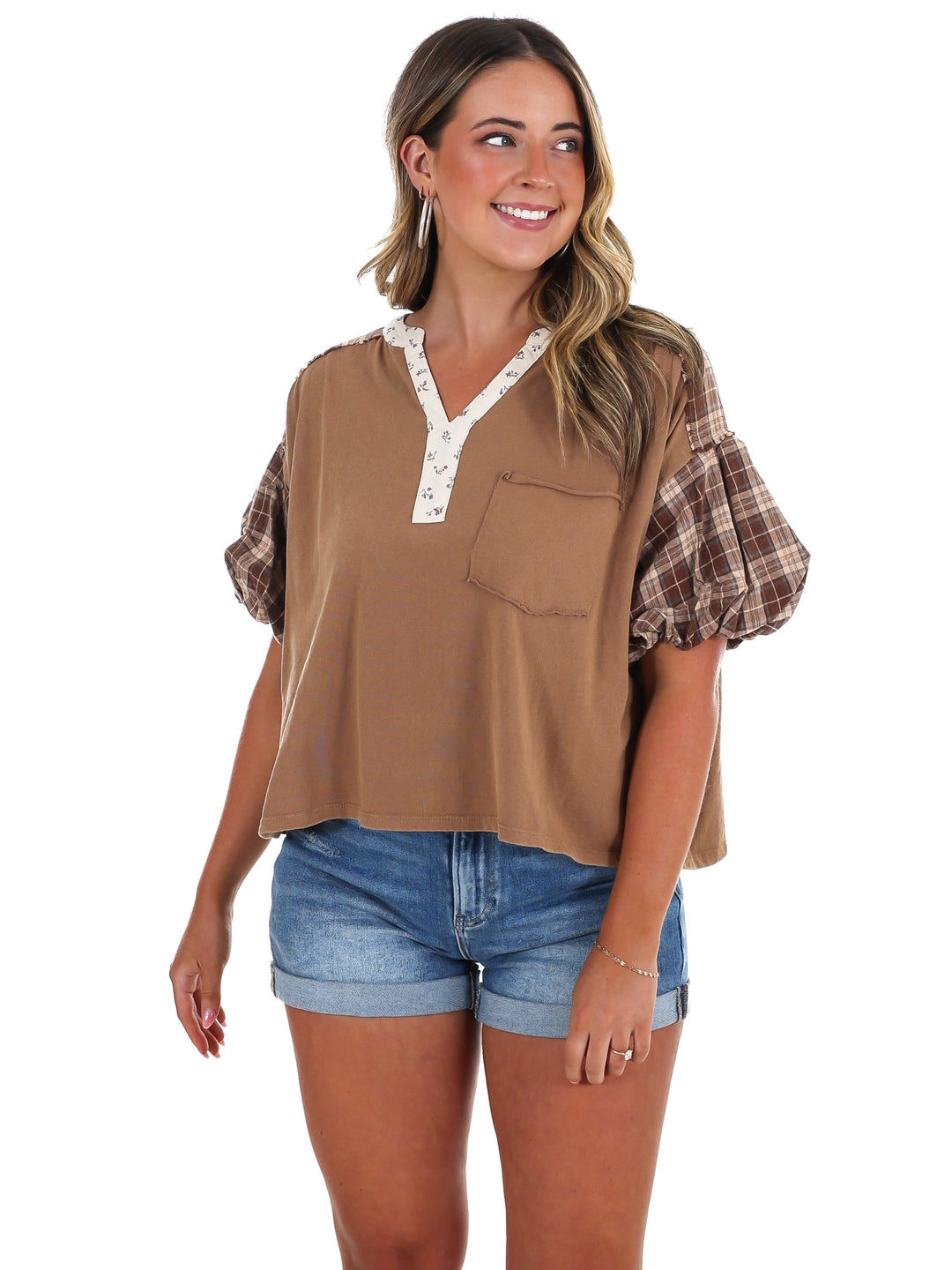 Puff & Plaid Top