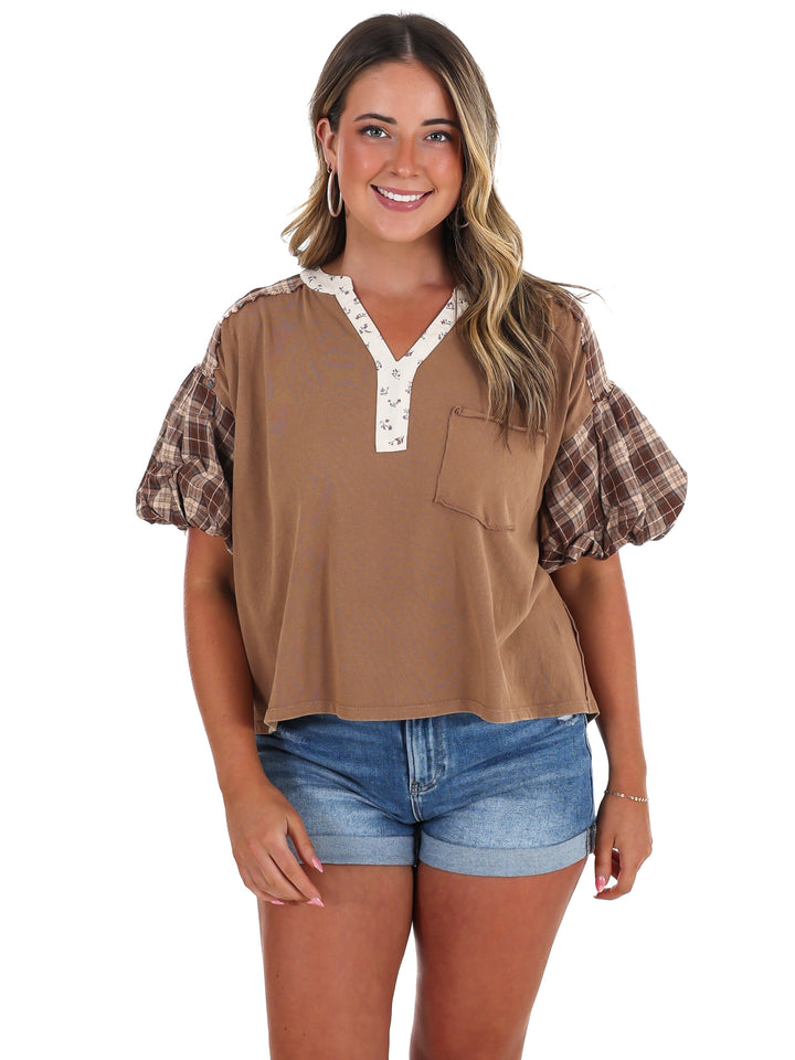 Puff & Plaid Top
