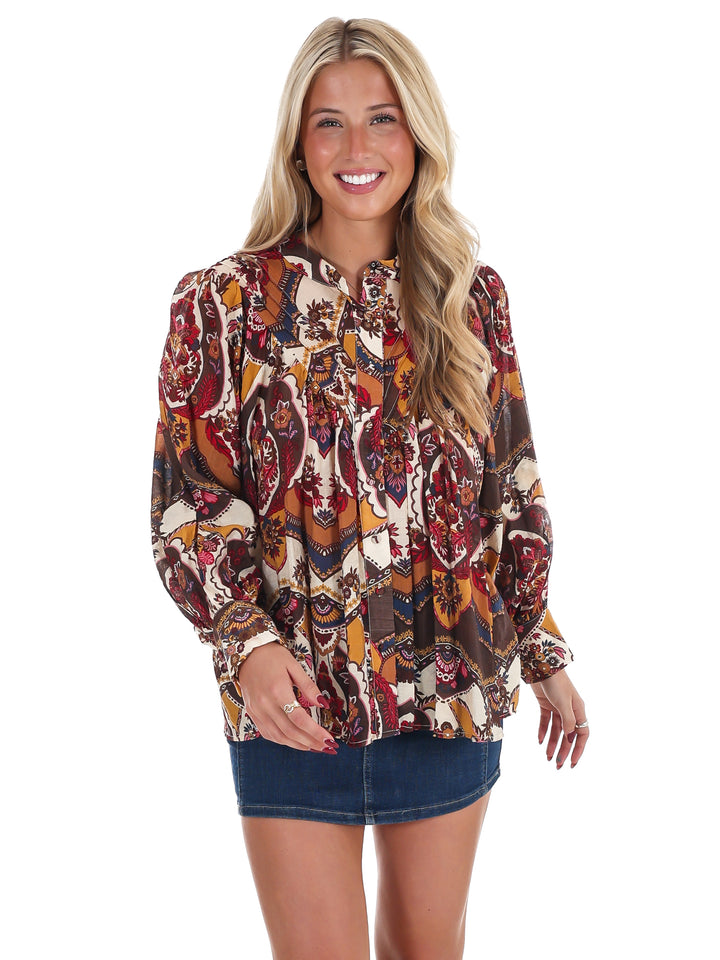 Breezy Bright Print Button Down Top
