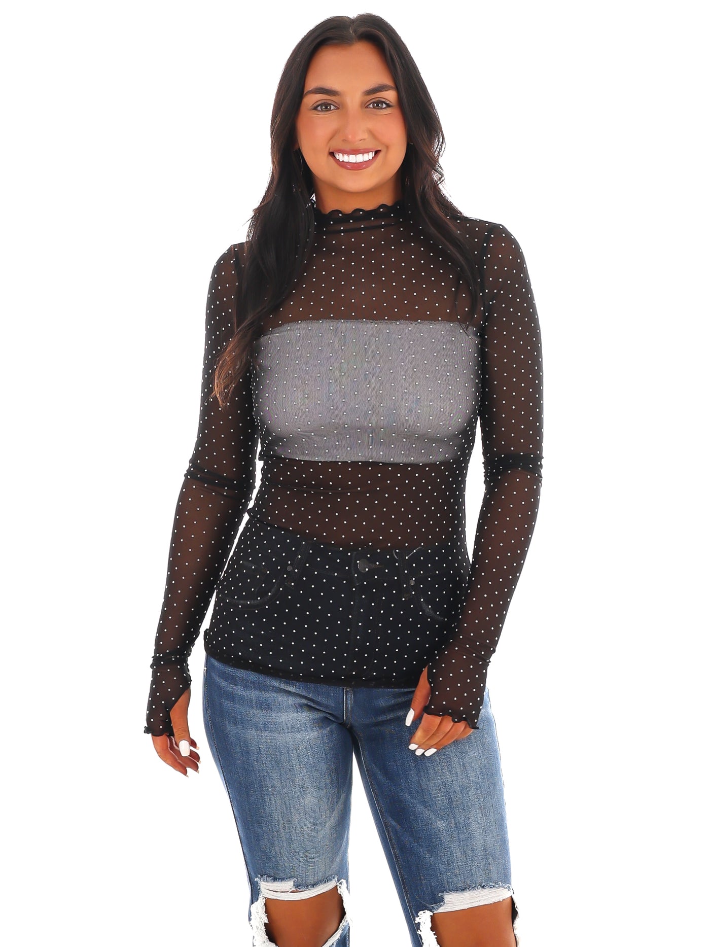 Tell Me Something Mesh Polka Dot Top