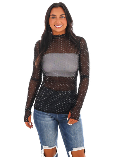 Tell Me Something Mesh Polka Dot Top