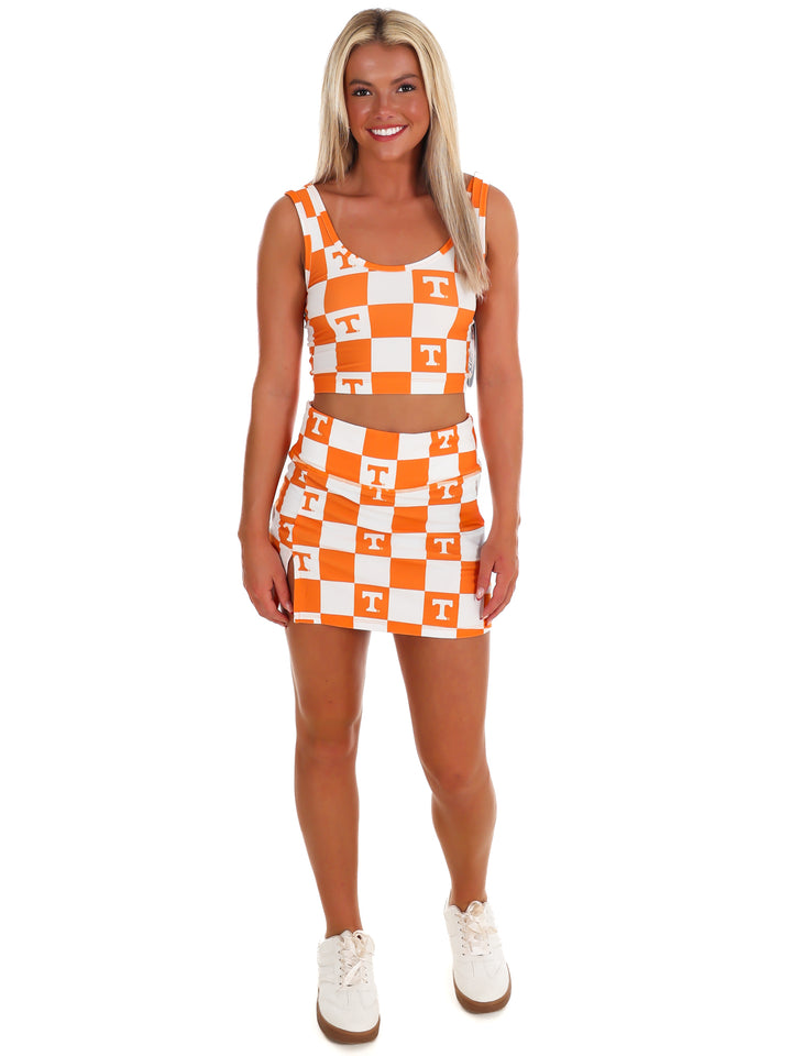 Checkerboard Power T Knit Crop Top