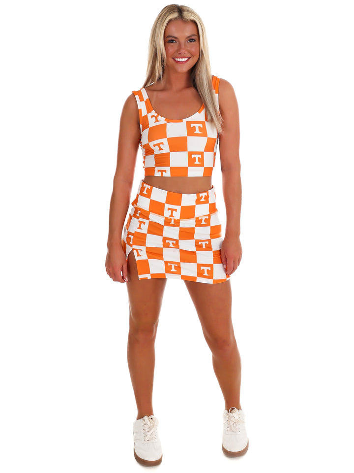Checkerboard Power T Knit Crop Top