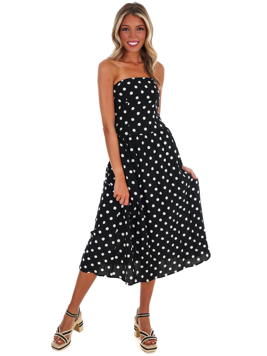Café Charm Polka Dot Midi Dress