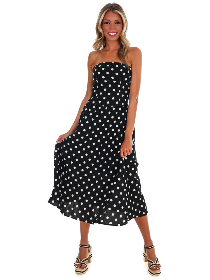 Café Charm Polka Dot Midi Dress