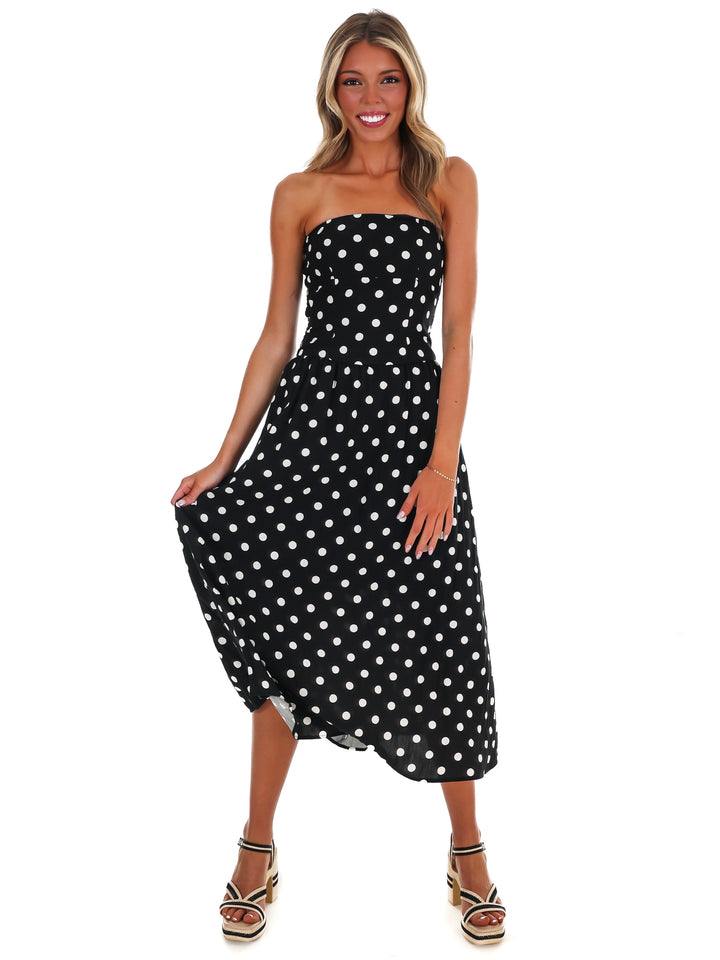 Café Charm Polka Dot Midi Dress