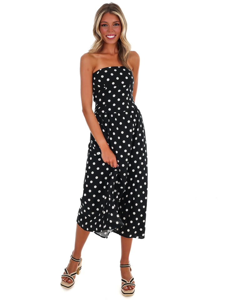 Café Charm Polka Dot Midi Dress