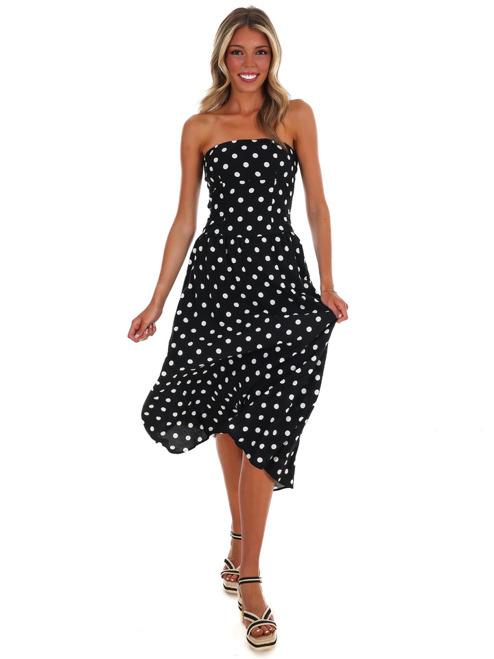 Café Charm Polka Dot Midi Dress