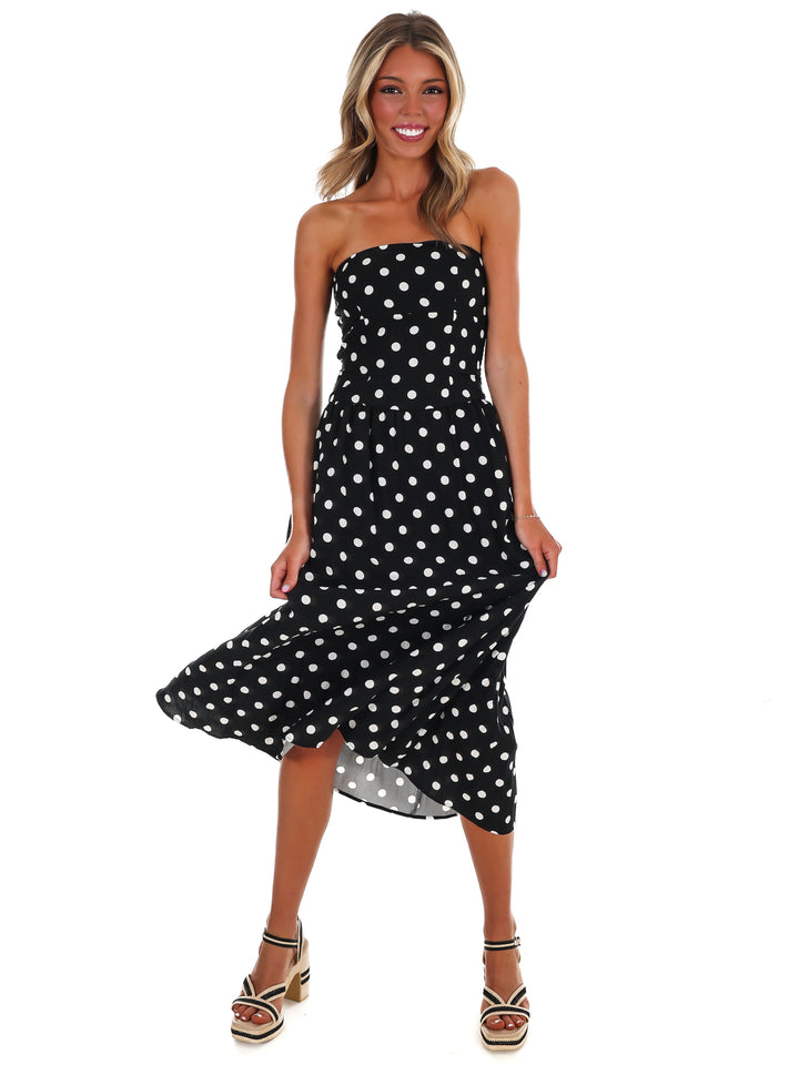 Café Charm Polka Dot Midi Dress