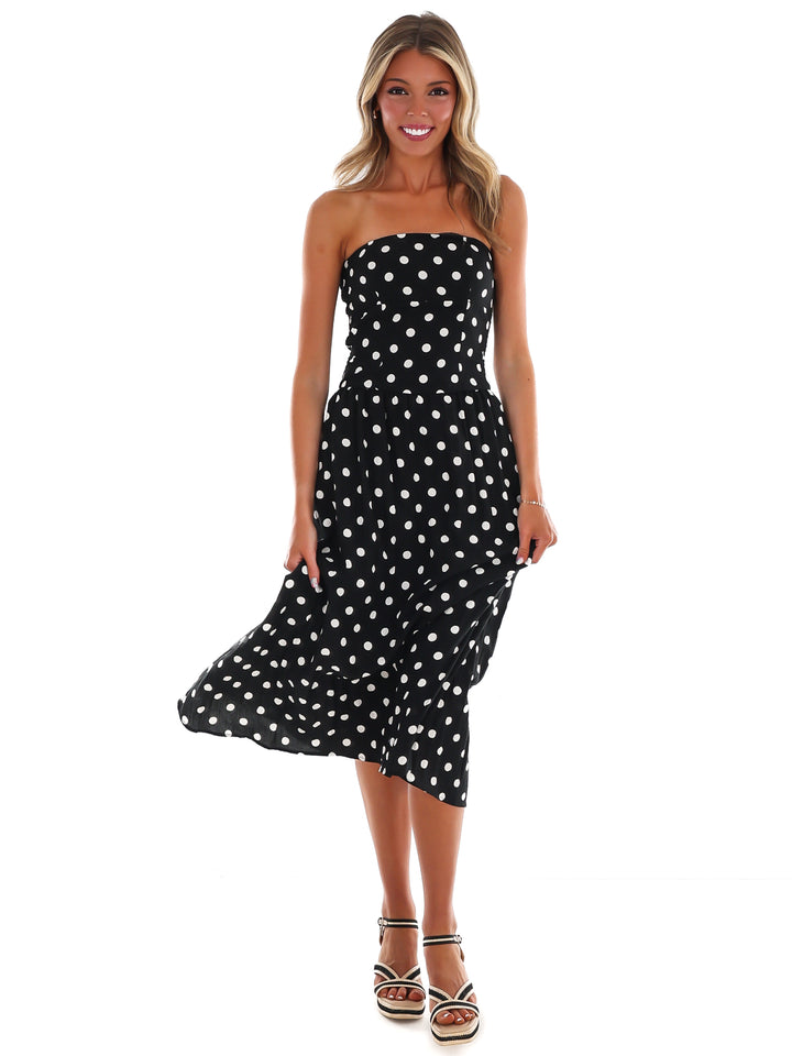 Café Charm Polka Dot Midi Dress