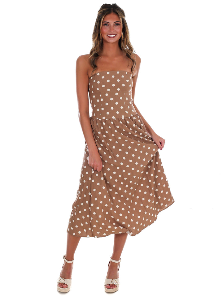 Café Charm Polka Dot Midi Dress