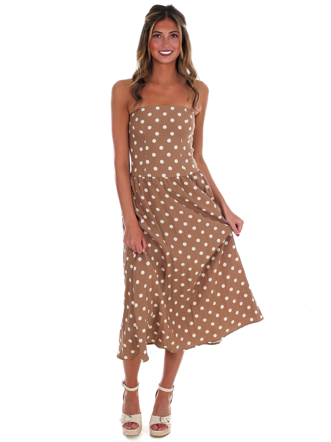 Café Charm Polka Dot Midi Dress