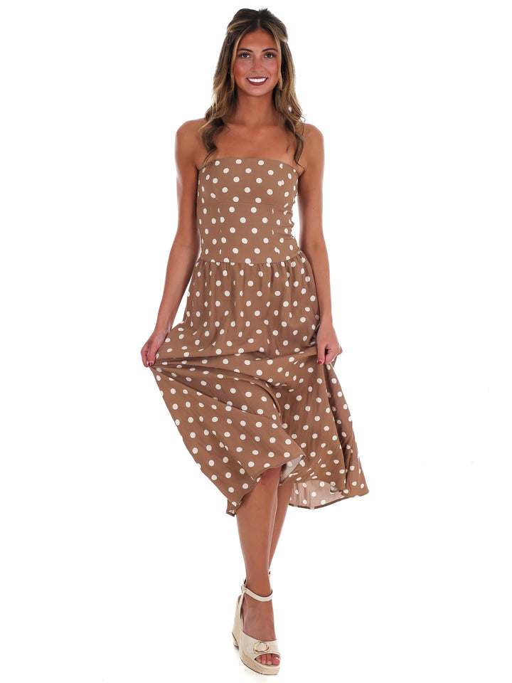 Café Charm Polka Dot Midi Dress