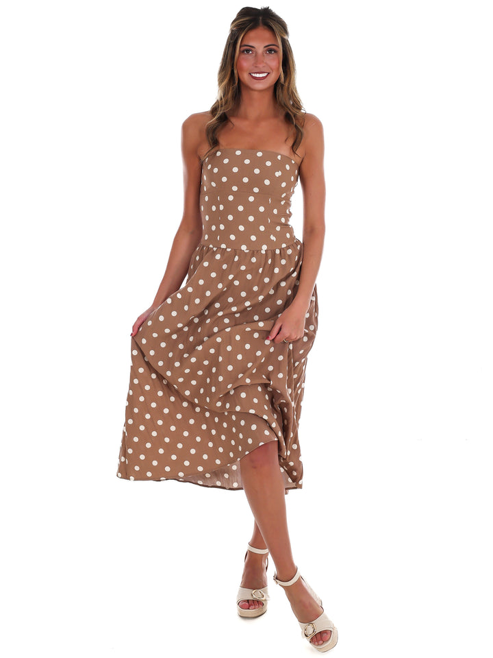 Café Charm Polka Dot Midi Dress