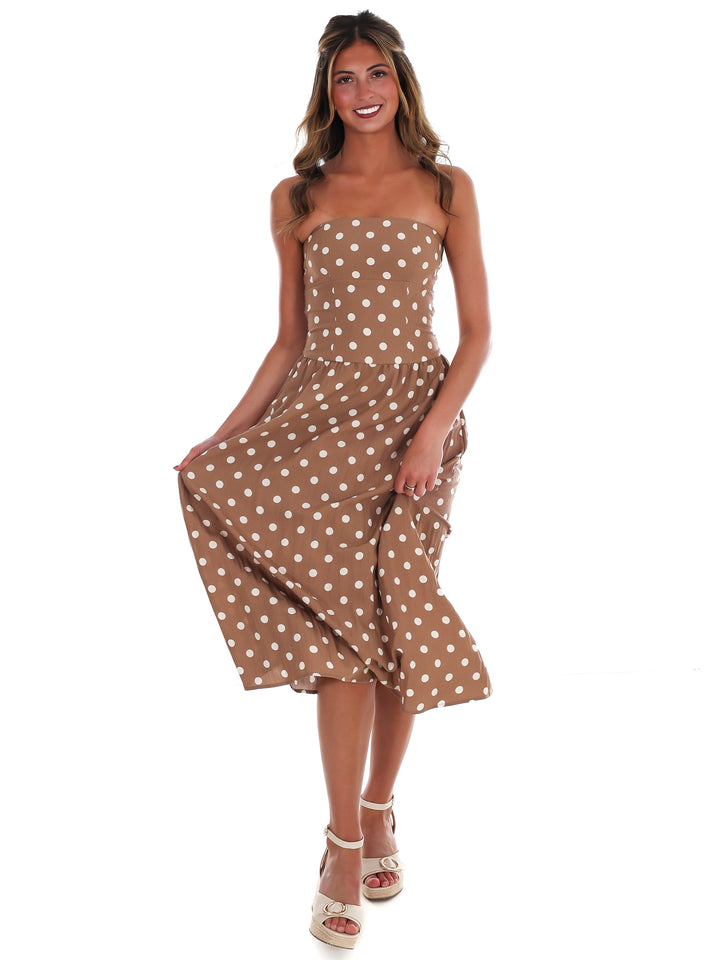 Café Charm Polka Dot Midi Dress