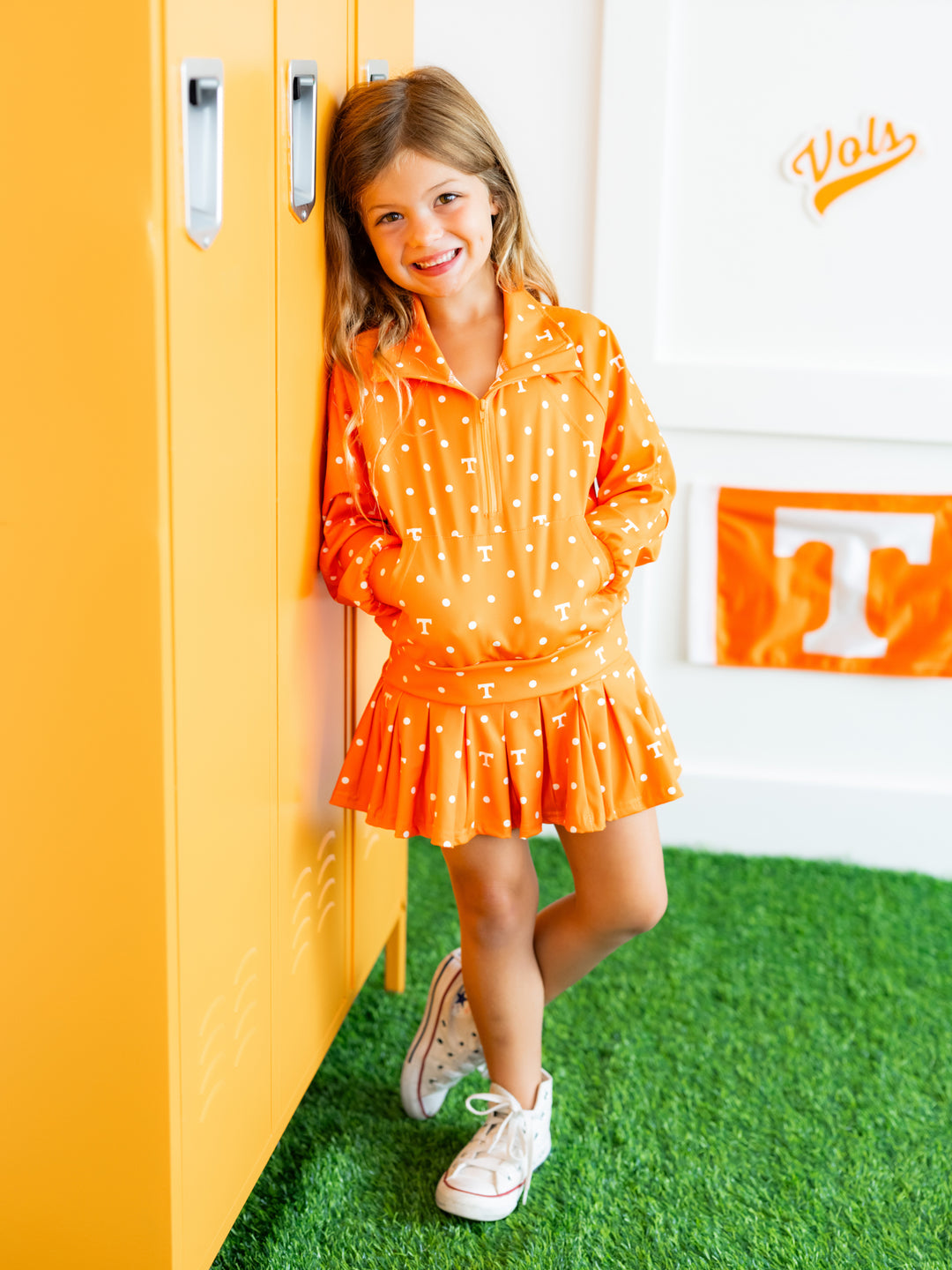Polka Dot Power T Quarter Zip Pleated Skort Set