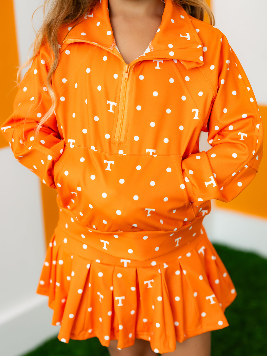 Polka Dot Power T Quarter Zip Pleated Skort Set