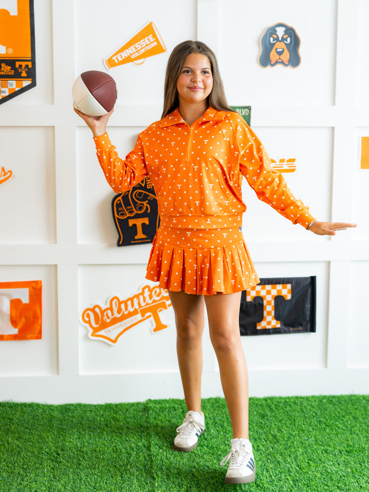 Polka Dot Power T Quarter Zip Pleated Skort Set