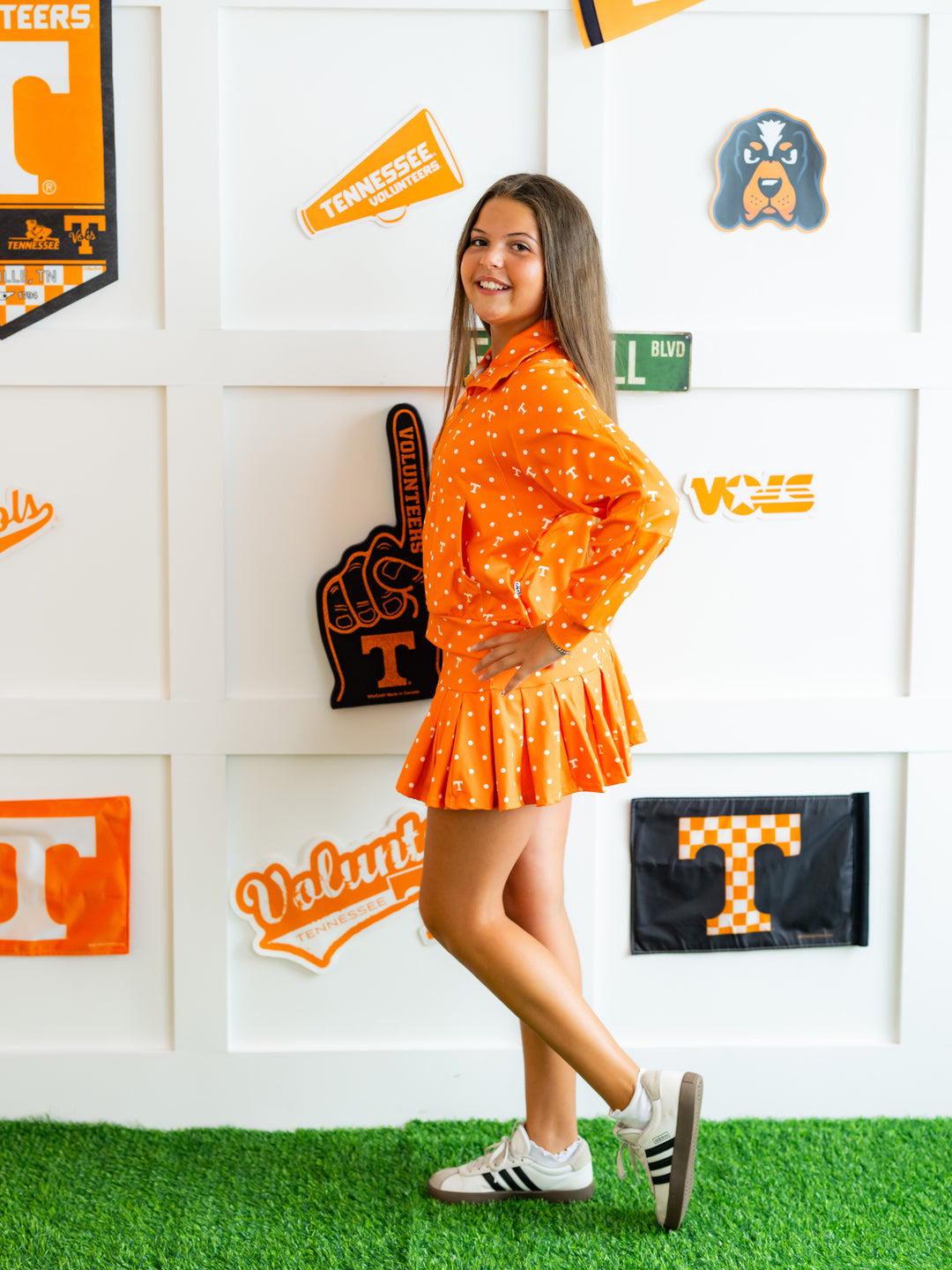 Polka Dot Power T Quarter Zip Pleated Skort Set