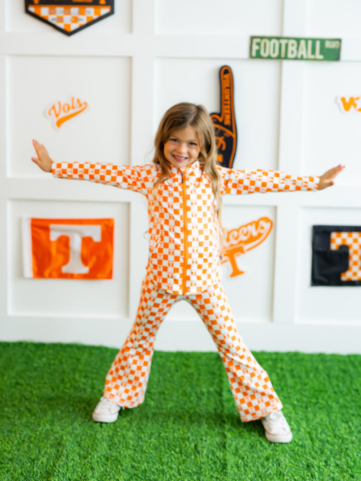 Little Vols Checkerboard Quarter Zip Flare Pant Set