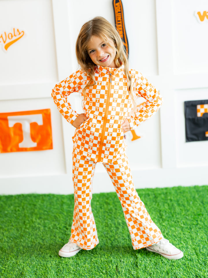 Little Vols Checkerboard Quarter Zip Flare Pant Set