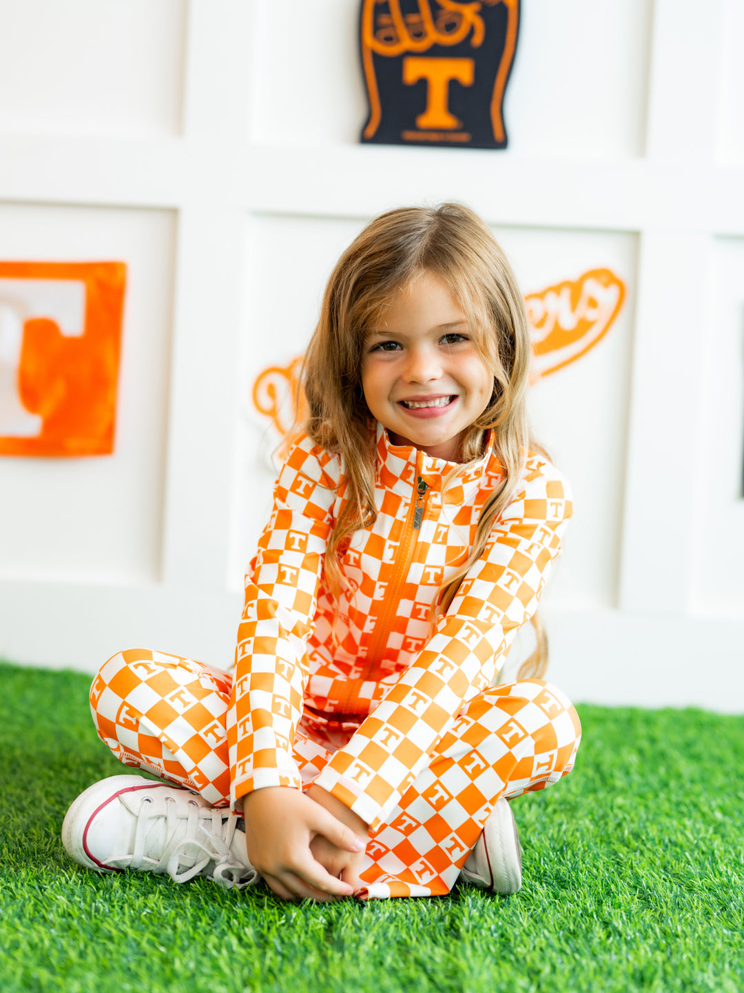 Little Vols Checkerboard Quarter Zip Flare Pant Set