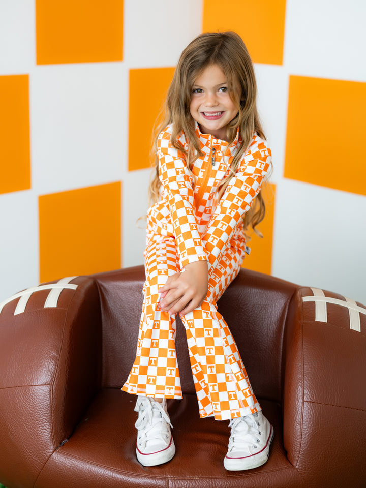 Little Vols Checkerboard Quarter Zip Flare Pant Set