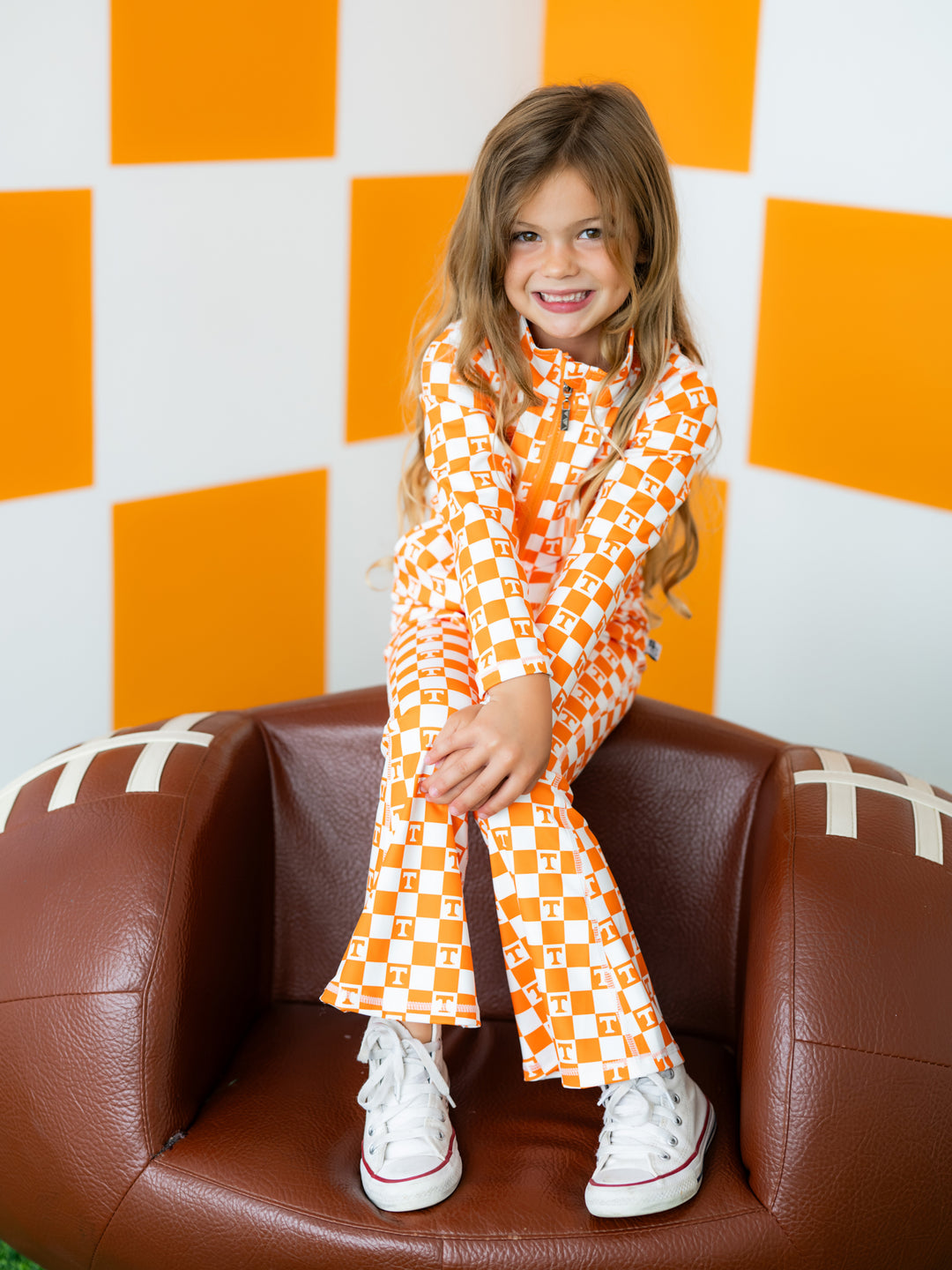 Little Vols Checkerboard Quarter Zip Flare Pant Set
