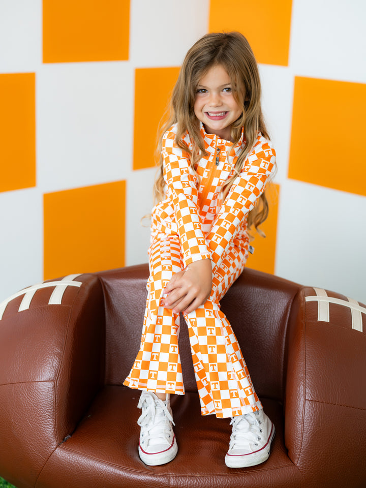 Little Vols Checkerboard Quarter Zip Flare Pant Set