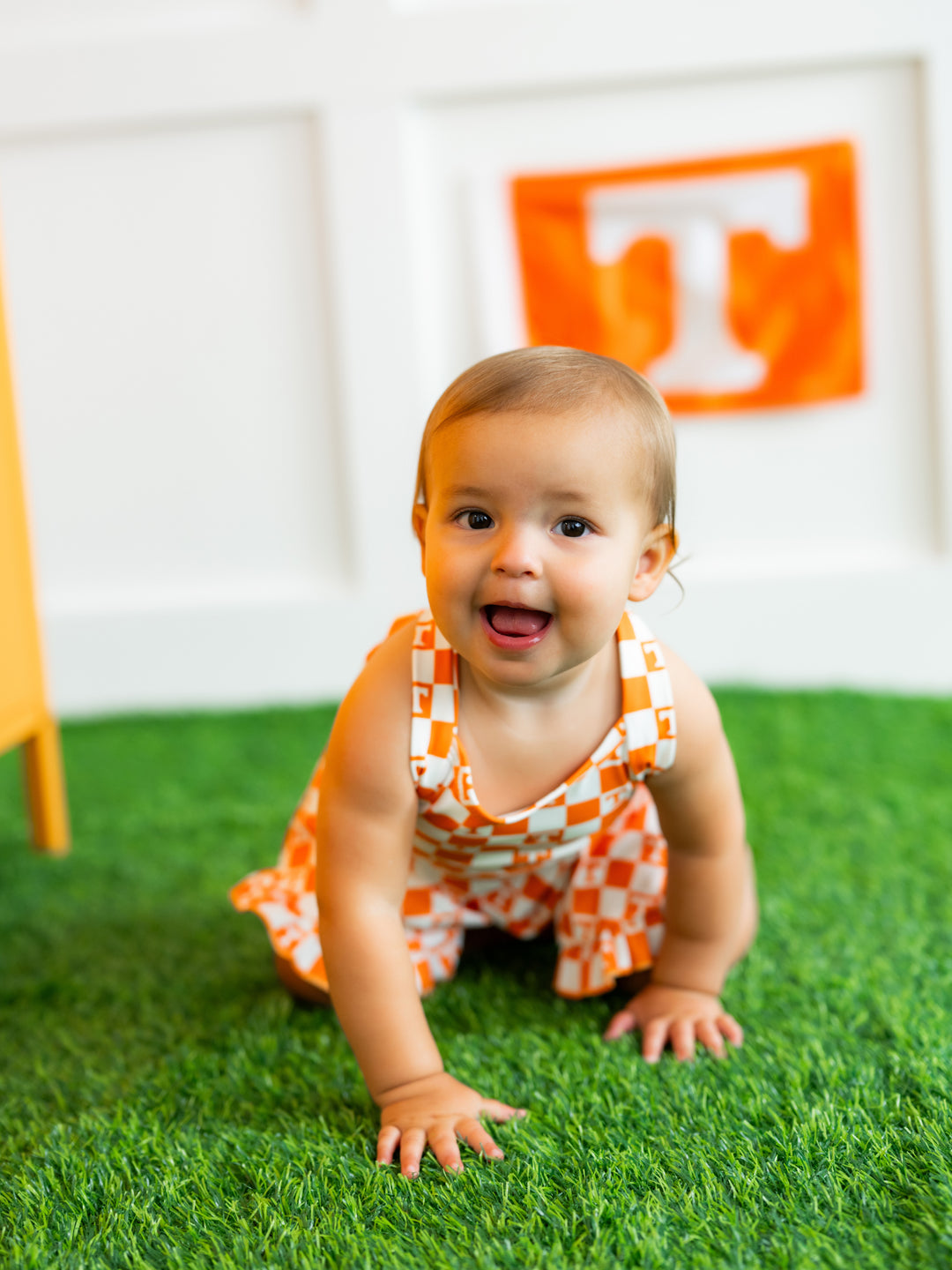 Little Vols Checkerboard Ruffle Hem Dress