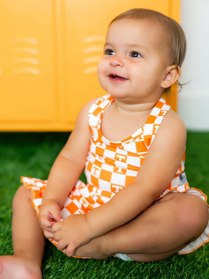 Little Vols Checkerboard Ruffle Hem Dress