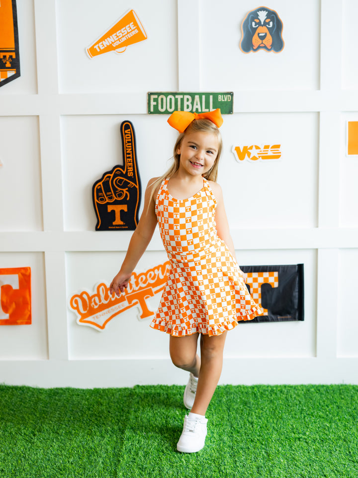 Little Vols Checkerboard Ruffle Hem Dress