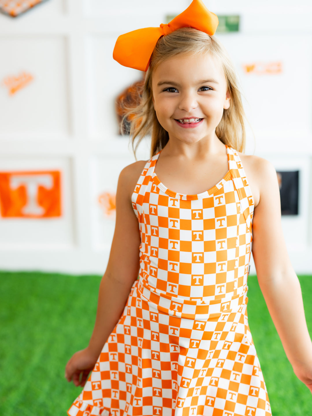 Little Vols Checkerboard Ruffle Hem Dress