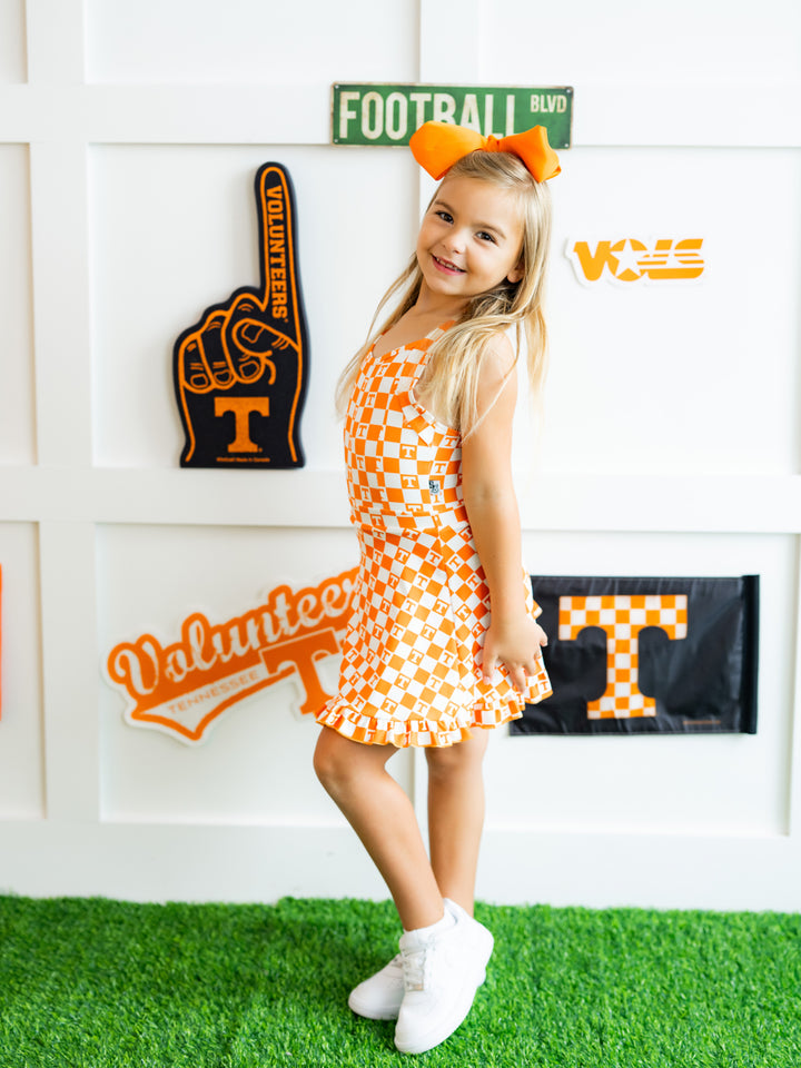 Little Vols Checkerboard Ruffle Hem Dress