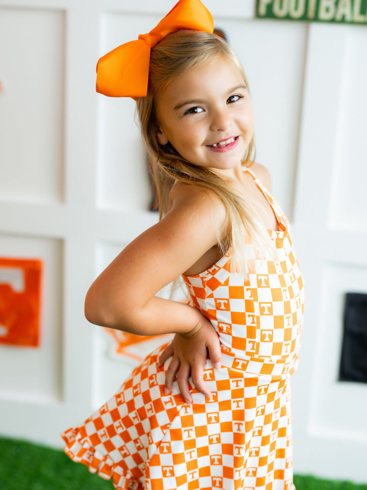 Little Vols Checkerboard Ruffle Hem Dress