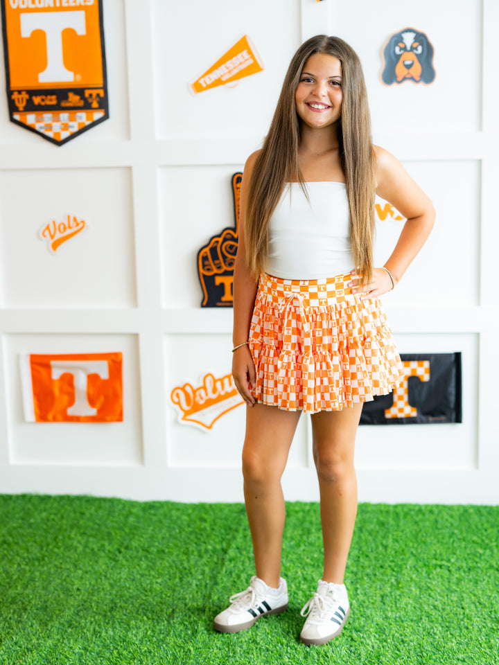 Little Vols Checkerboard Mesh Twirl Skirt