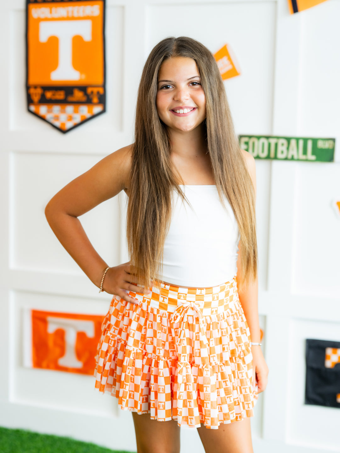 Little Vols Checkerboard Mesh Twirl Skirt
