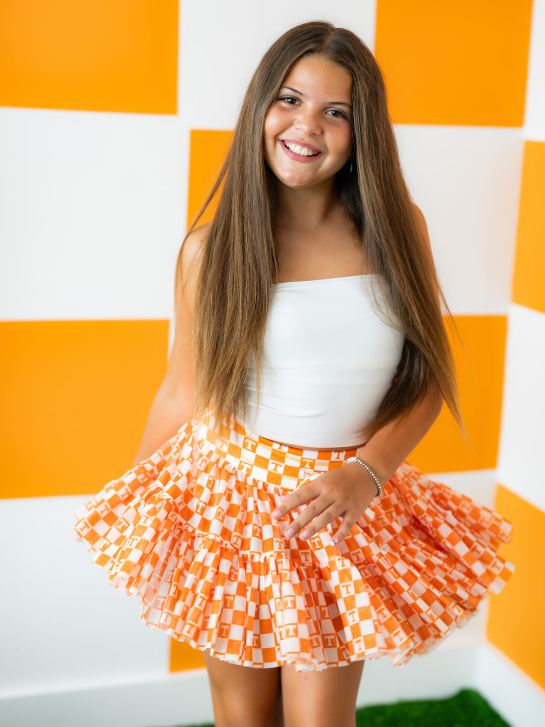 Little Vols Checkerboard Mesh Twirl Skirt