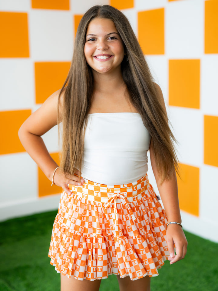 Little Vols Checkerboard Mesh Twirl Skirt