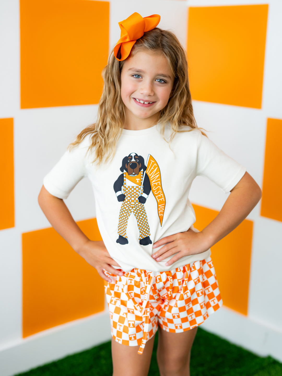 Little Vols Checkerboard Flutter Shorts