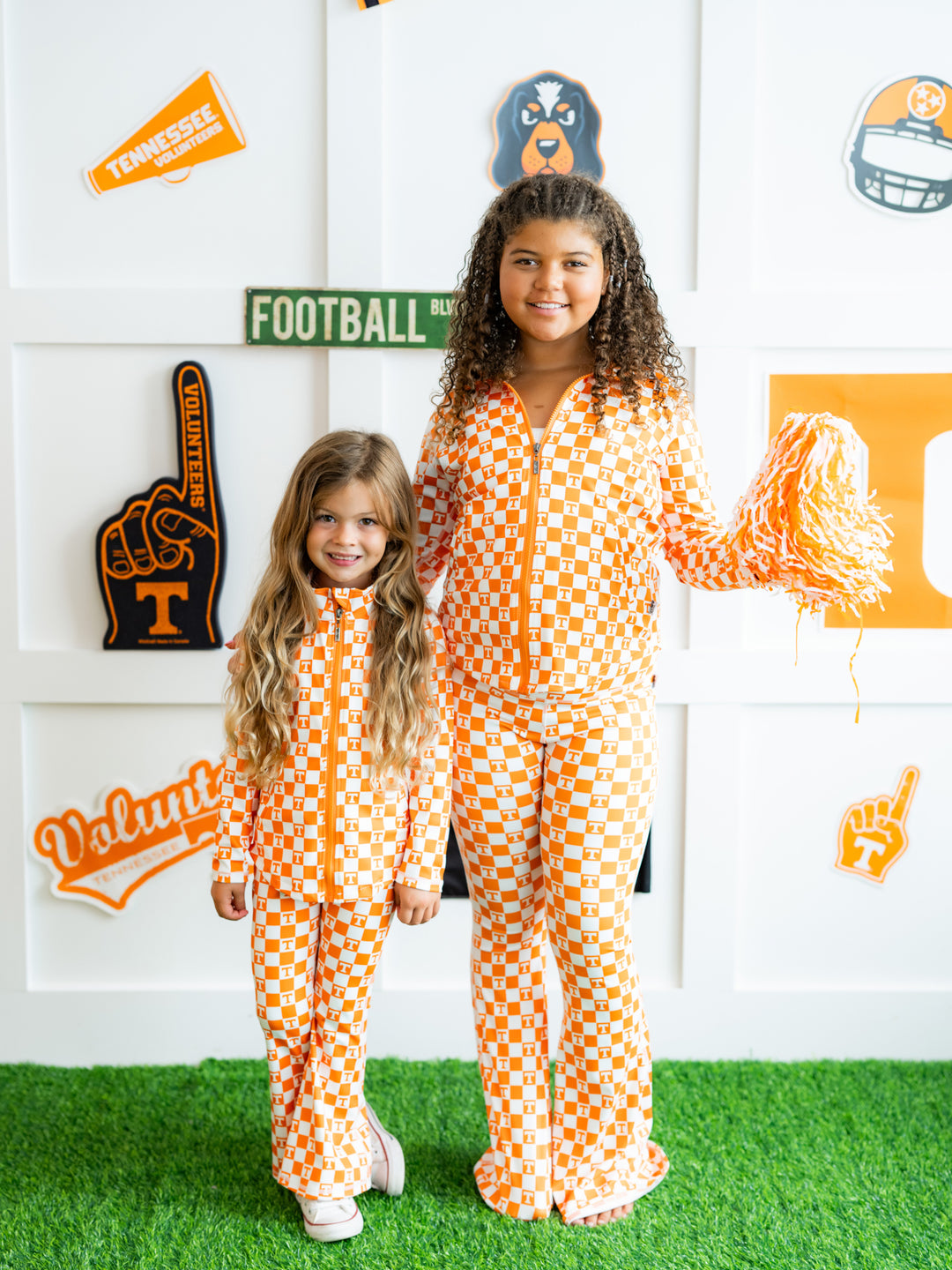 Little Vols Checkerboard Quarter Zip Flare Pant Set