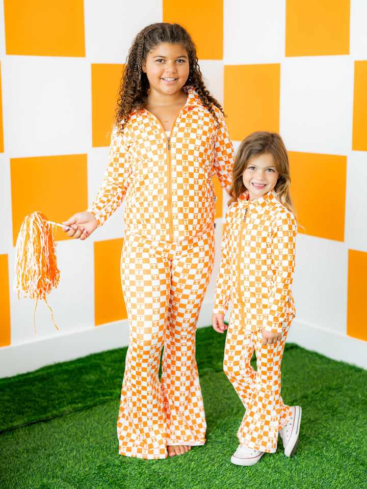 Little Vols Checkerboard Quarter Zip Flare Pant Set