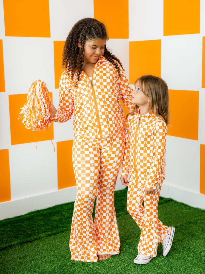 Little Vols Checkerboard Quarter Zip Flare Pant Set