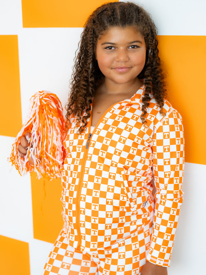 Little Vols Checkerboard Quarter Zip Flare Pant Set