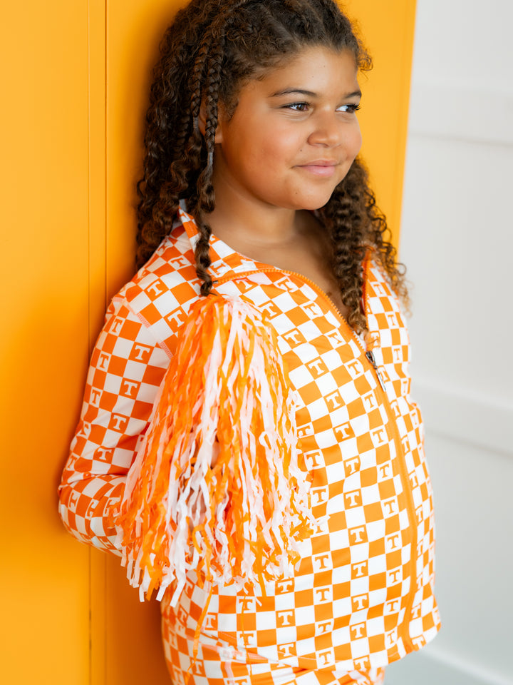 Little Vols Checkerboard Quarter Zip Flare Pant Set